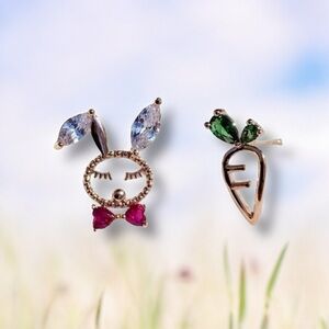 - - Asymmetry earrings bunny and carrot